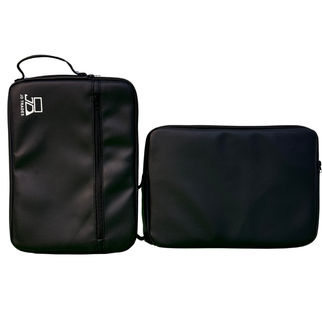 JD sleeve bag black leather. water-resistant, shock proof and scratch proof