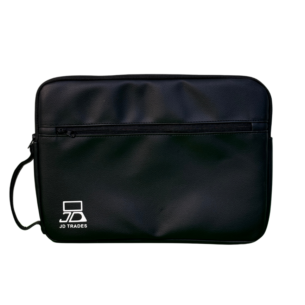 JD sleeve bag black leather. water-resistant, shock proof and scratch proof